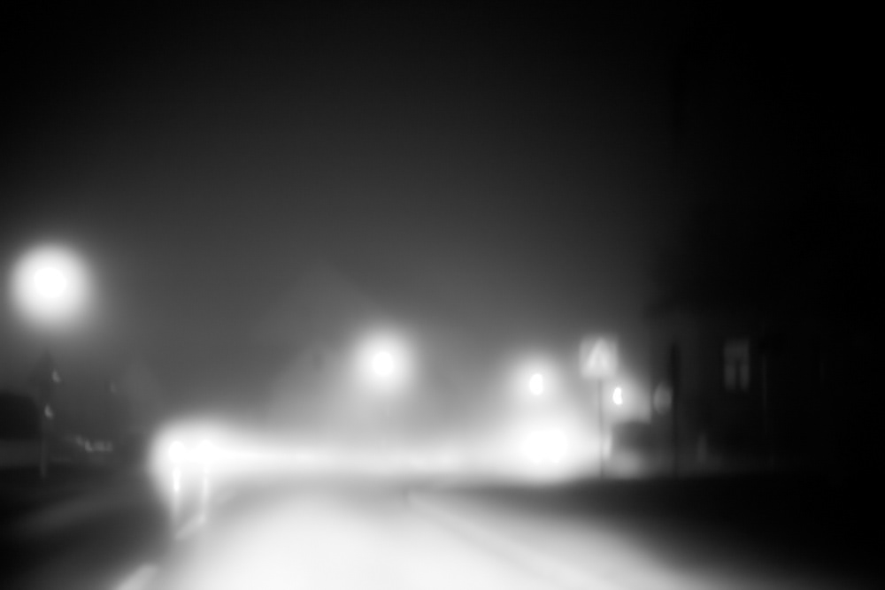 fog city dark black lights road