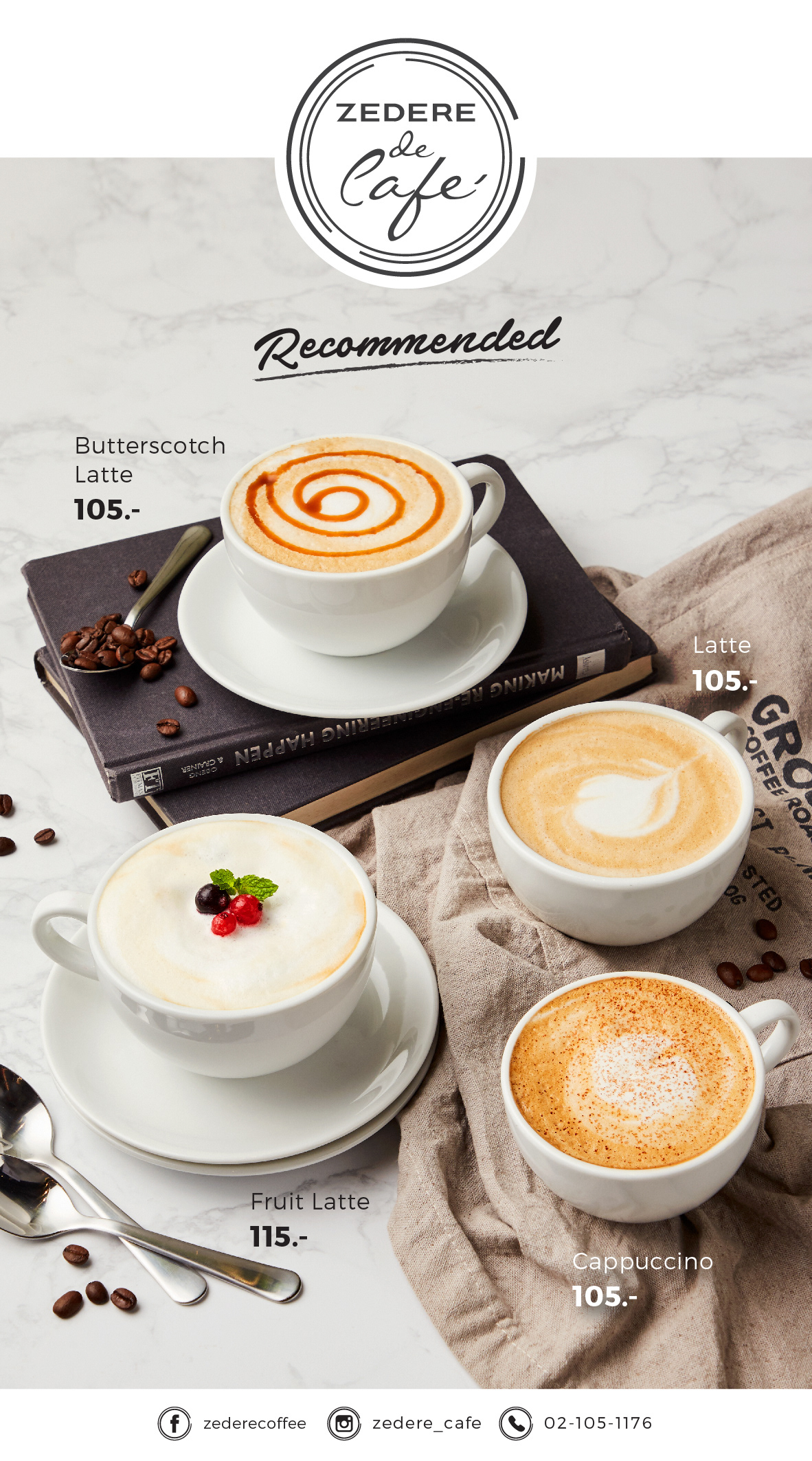 zedere cafe Coffee foodmenu drinkmenu menudesign westerdesigns foodgraphic latte
