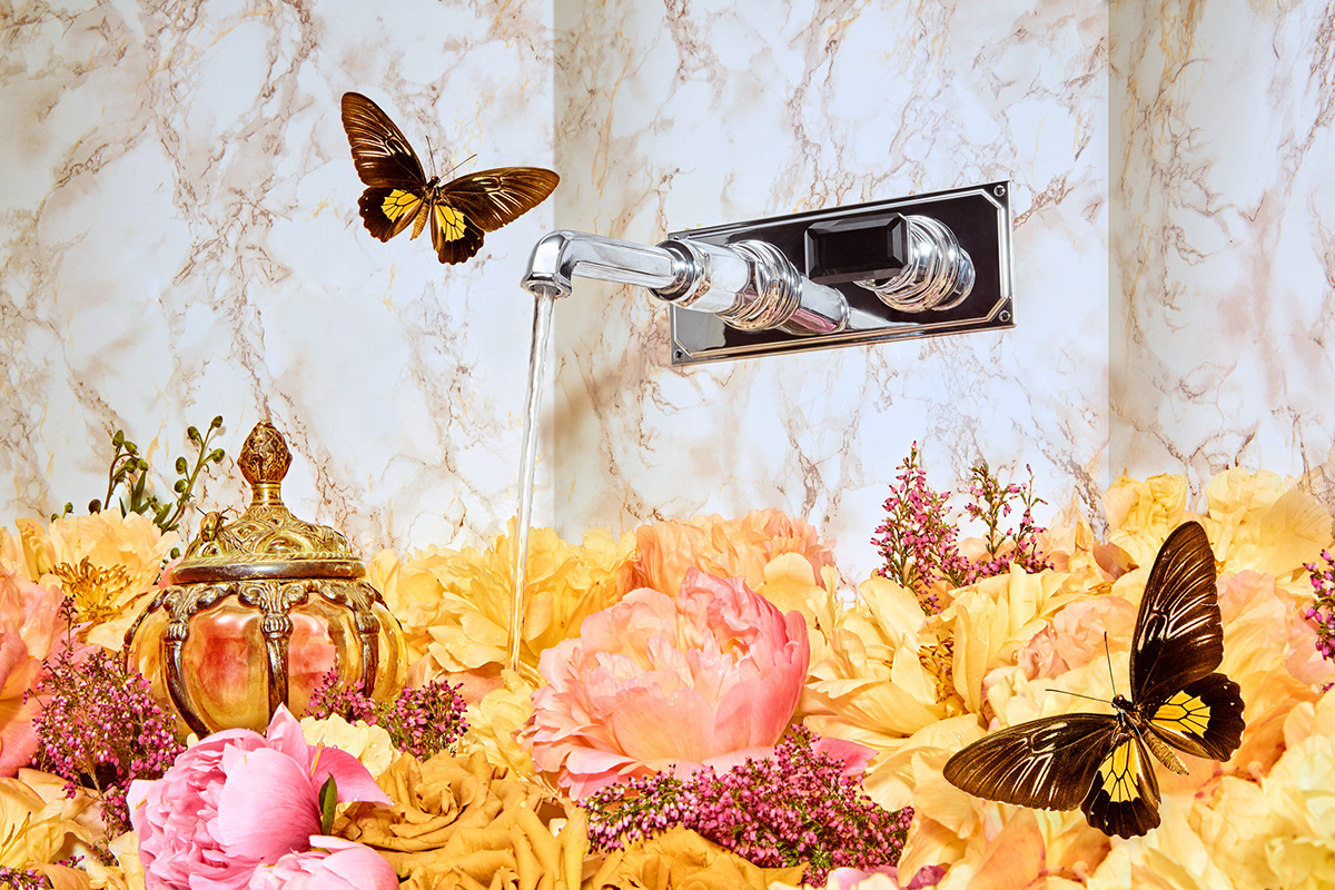 Flowers Floral design bathroom luxury faucets bath SHOWER Performance cinemagraph set design 