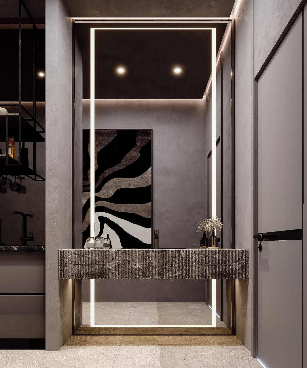 dark livingroom interior design  modern design grey