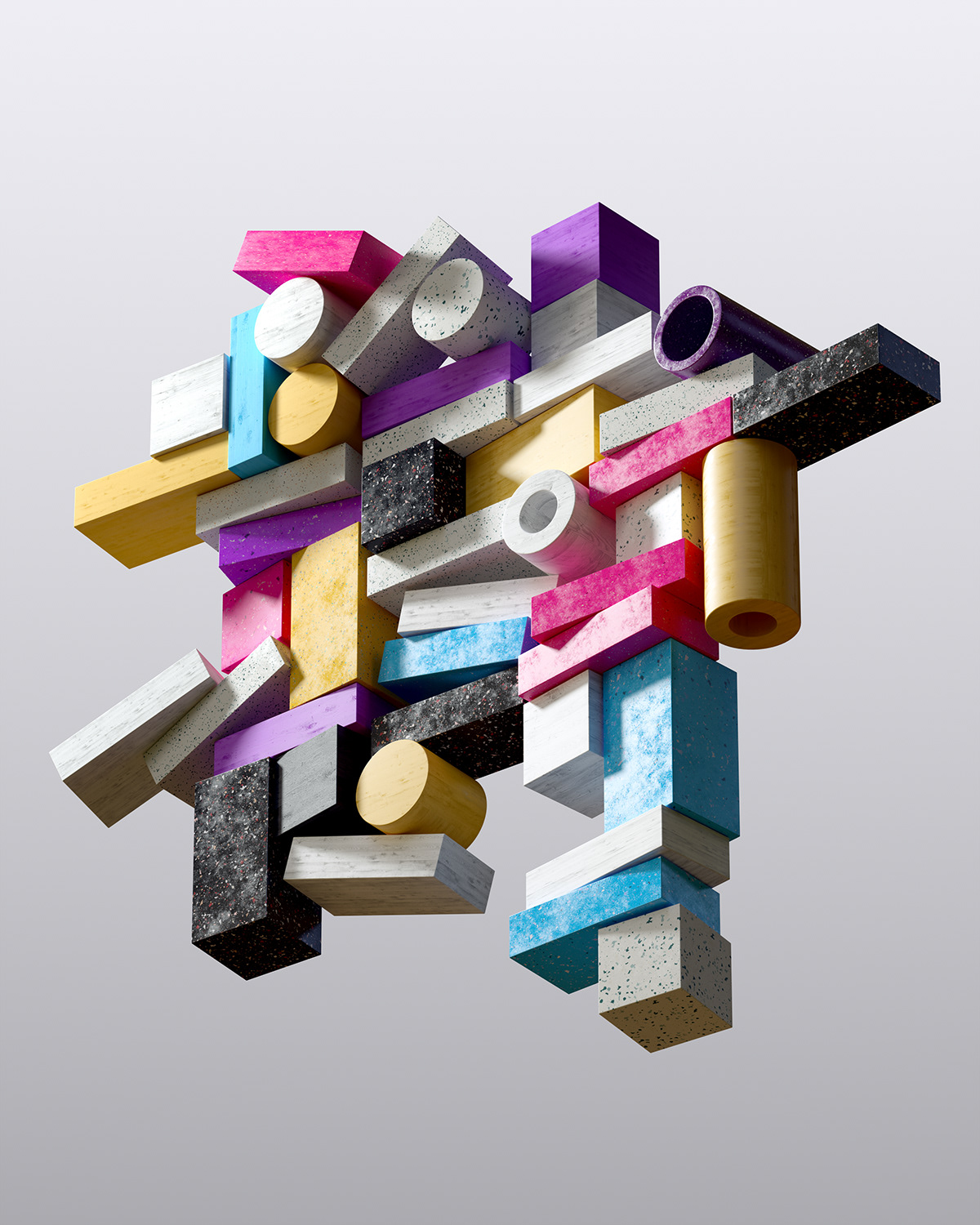 3D Render abstract geometric colorful loop compositions 3dart building blocks Playful