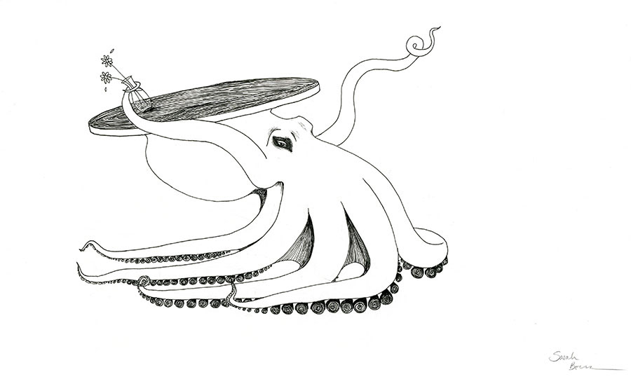 octopus pen and ink table creature