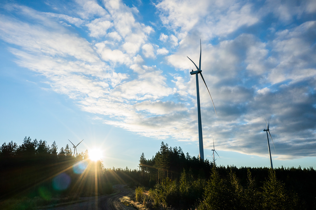 Image of a windfarm at sunset near Kannus, Finland. 