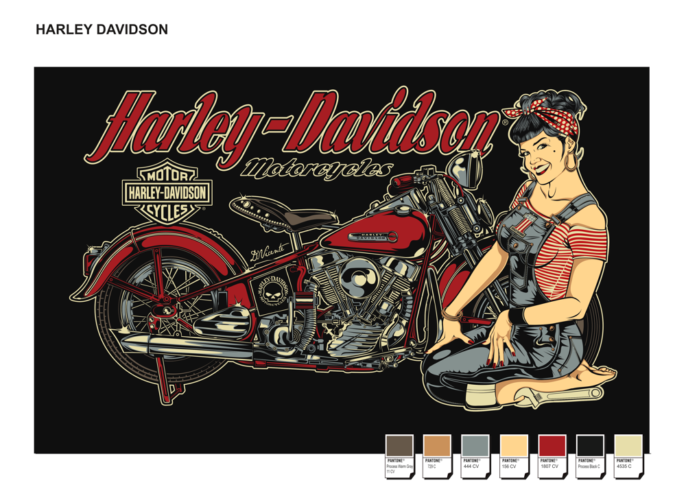 Harley Davidson pin-up T-Shirt Design motorcycle kustom kulture Rockabilly biker david vicente D.VICENTE dvicente-art.com