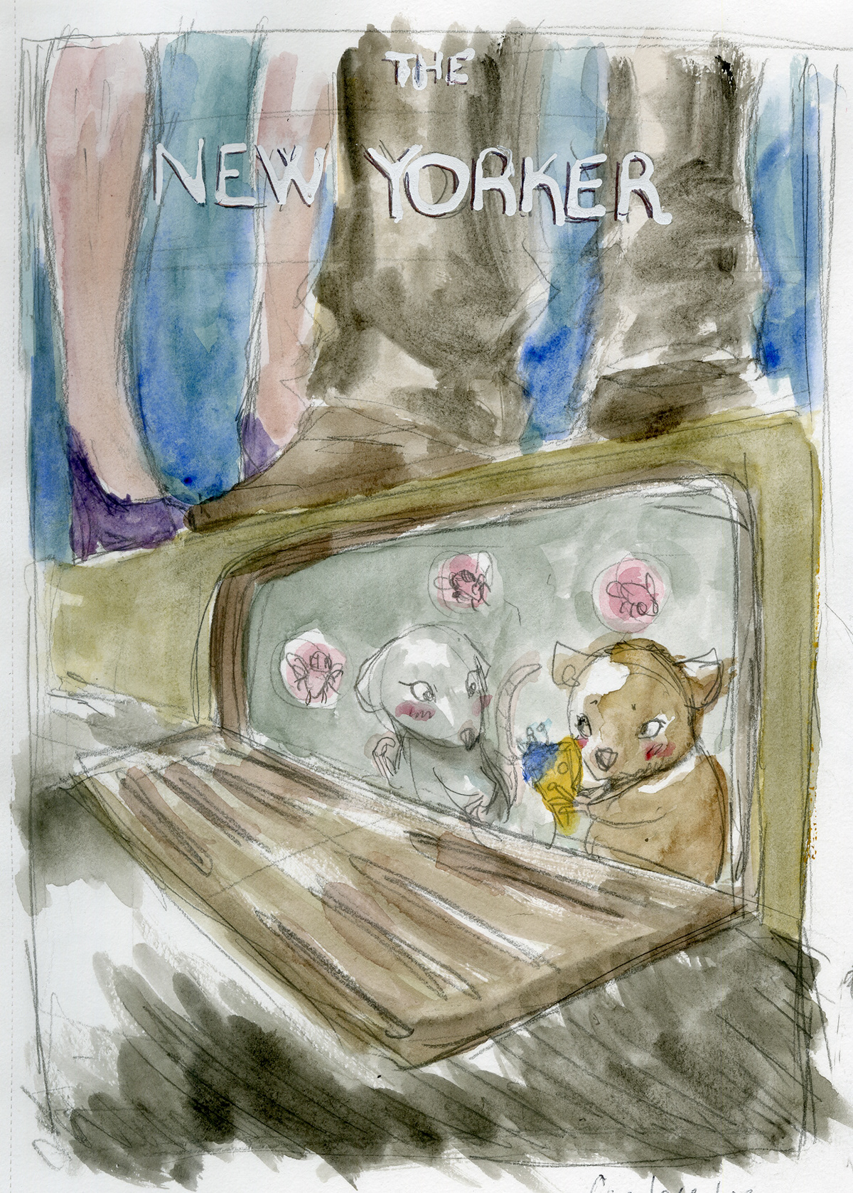 Rats rat mouse mice sewer gutter grate Street sidewalk The New Yorker cover Valentine's Day Cheese Bouquet
