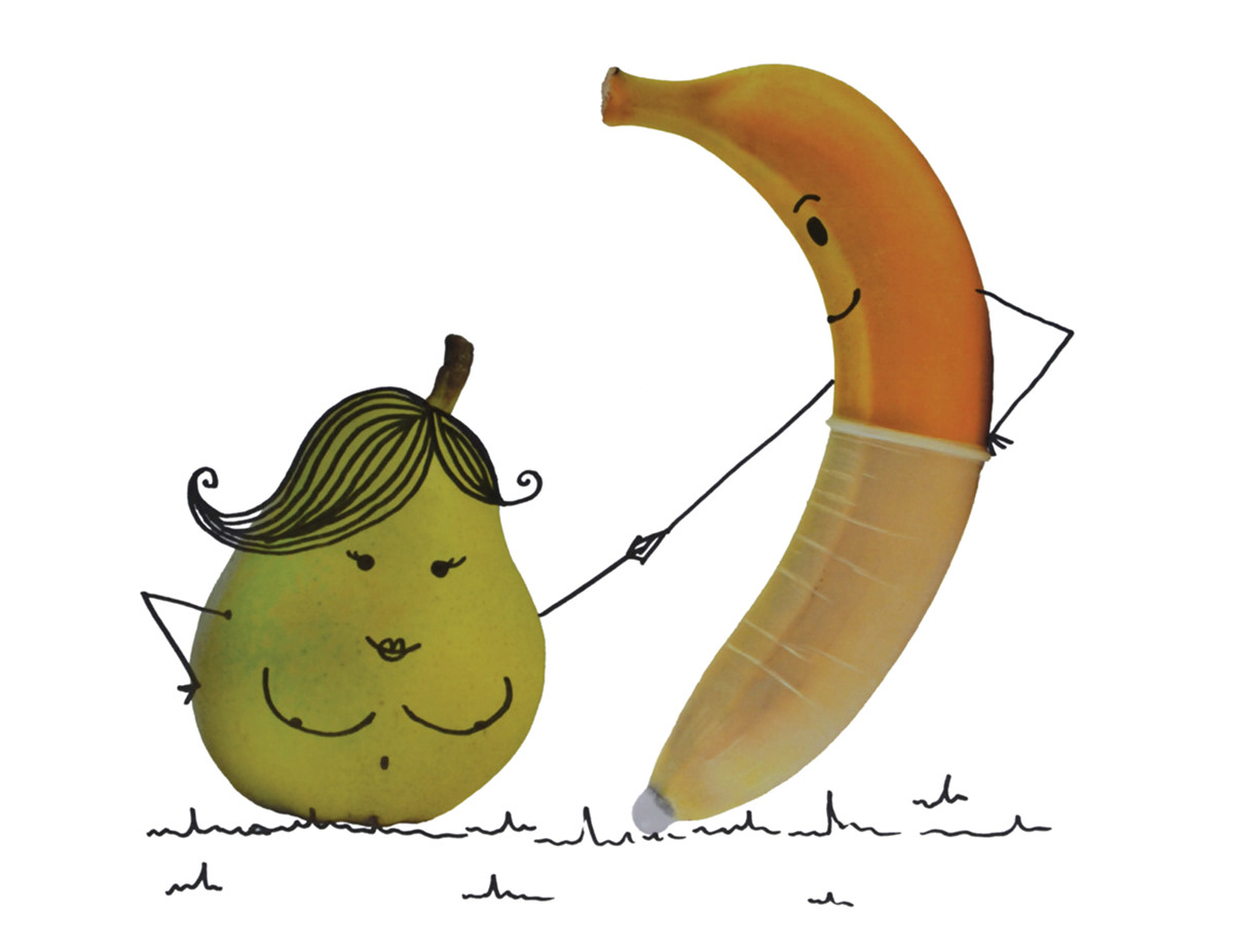 posters  poster  poster campaign  health services  stds  STD Prevention funny poster  Fruit Characters  awesome  Fruit  banana  pear   college box