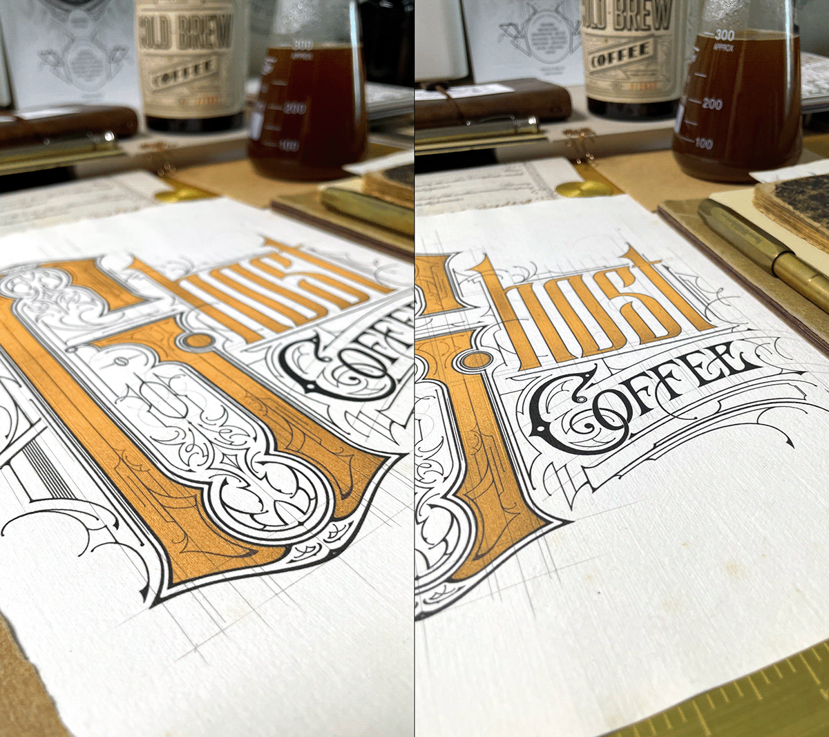 ghost Coffee coffeeshop Biernat label design lettering logo Handlettering typography   PROCREATE ART kawa