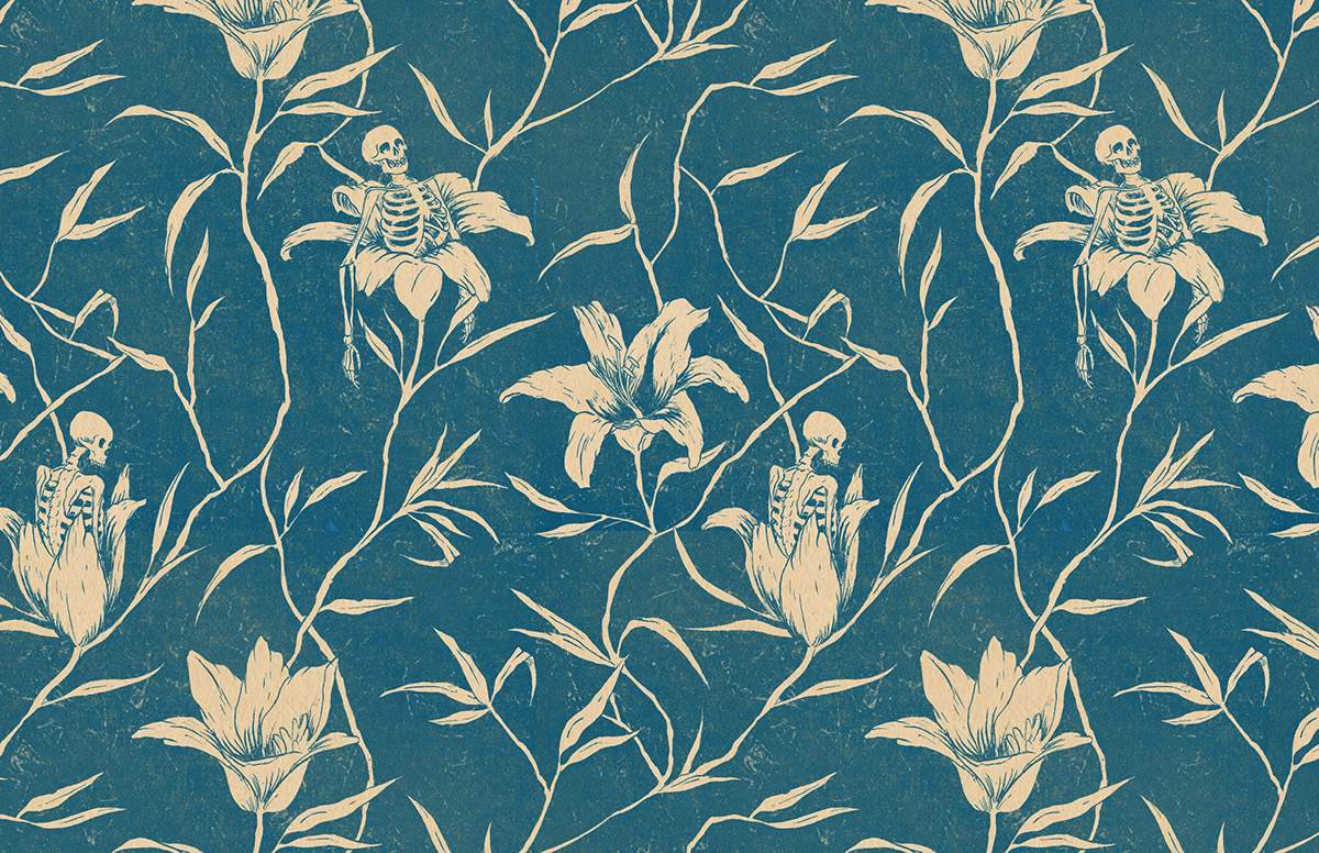 pattern pattern design  surface design ILLUSTRATION  macabre spooky floral wallpaper