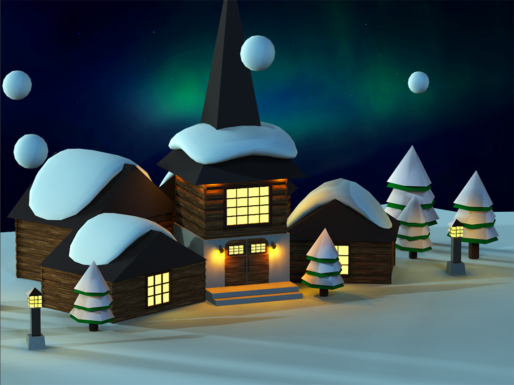 Lapland Island Landscape ice north Christmas finland 3D lowpoly snow