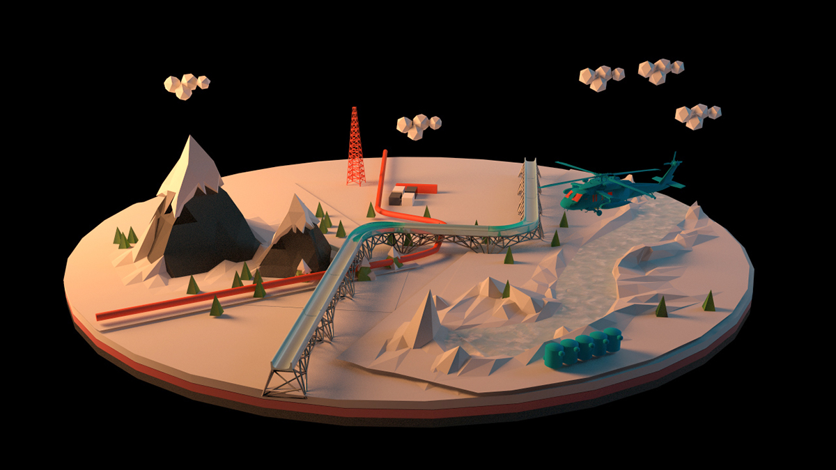 Low Poly low-poly winter Landscape mountain snow lake c4d vray V-ray cinema 4d