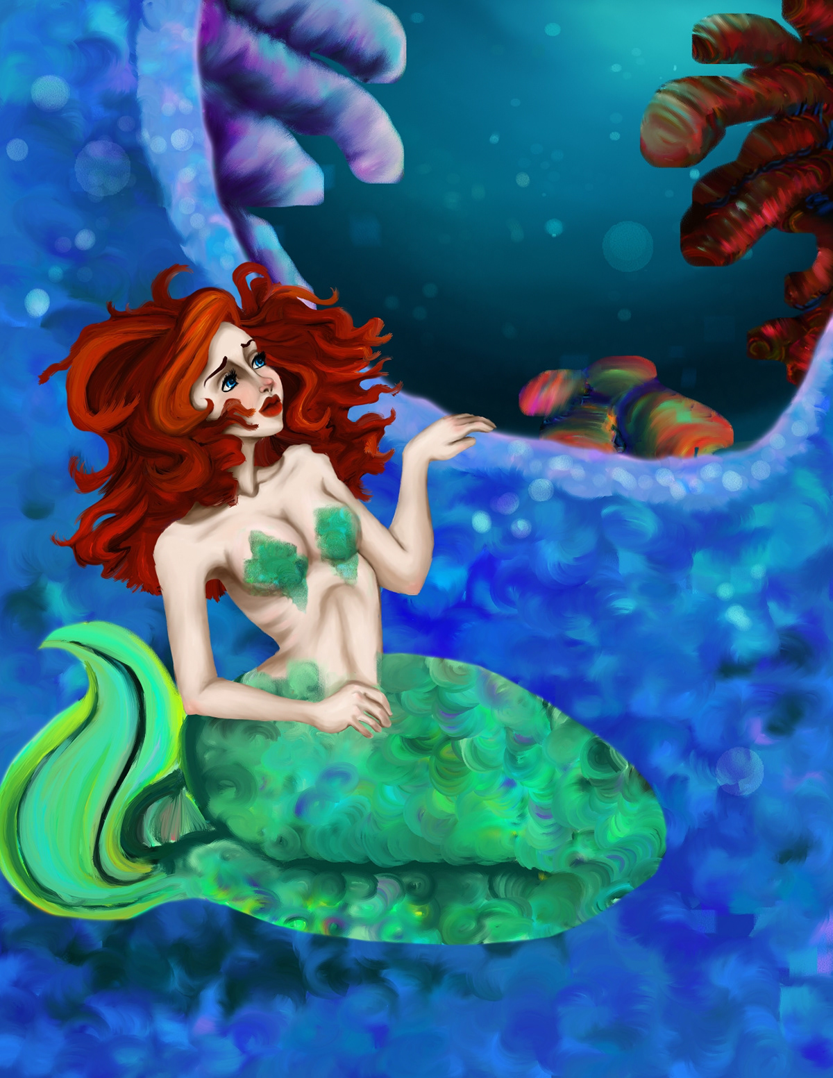 little mermaid Hans Christian Andersen Corel Painter Full Color sea blue green Ocean Dreaming day dream