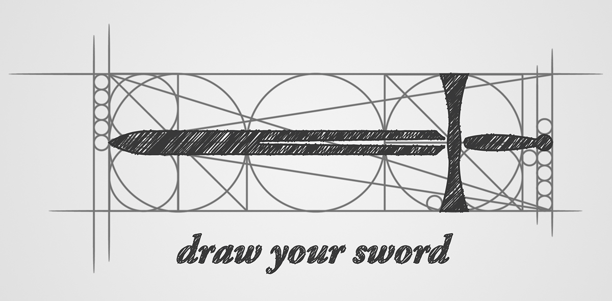 draw Sword draw your sword davinci Da Vinci construction lines parchement paper Swords logo Logo Design
