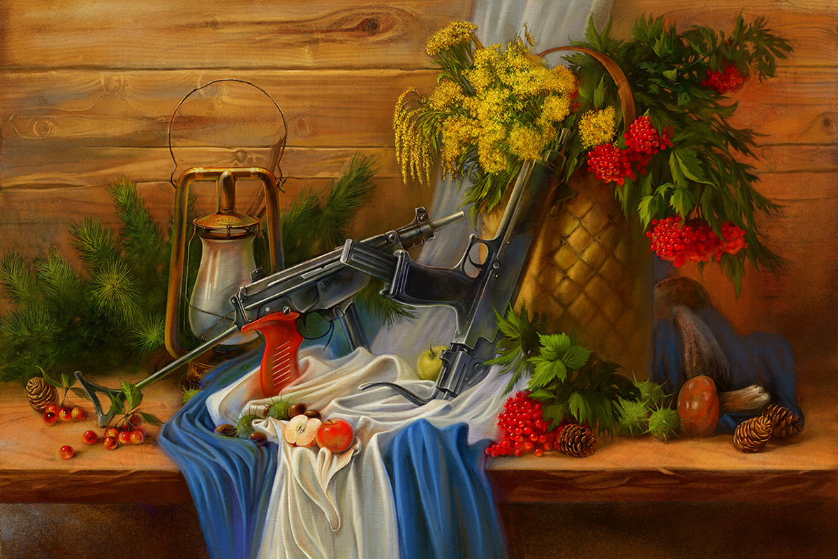 military still life still life with weapons flowers and fruit Weapon calendar Military guns