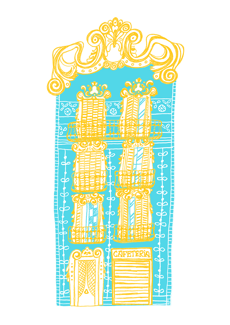 ILLUSTRATION  handmade Drawing  architecture print yellow blue spain barcelona colours