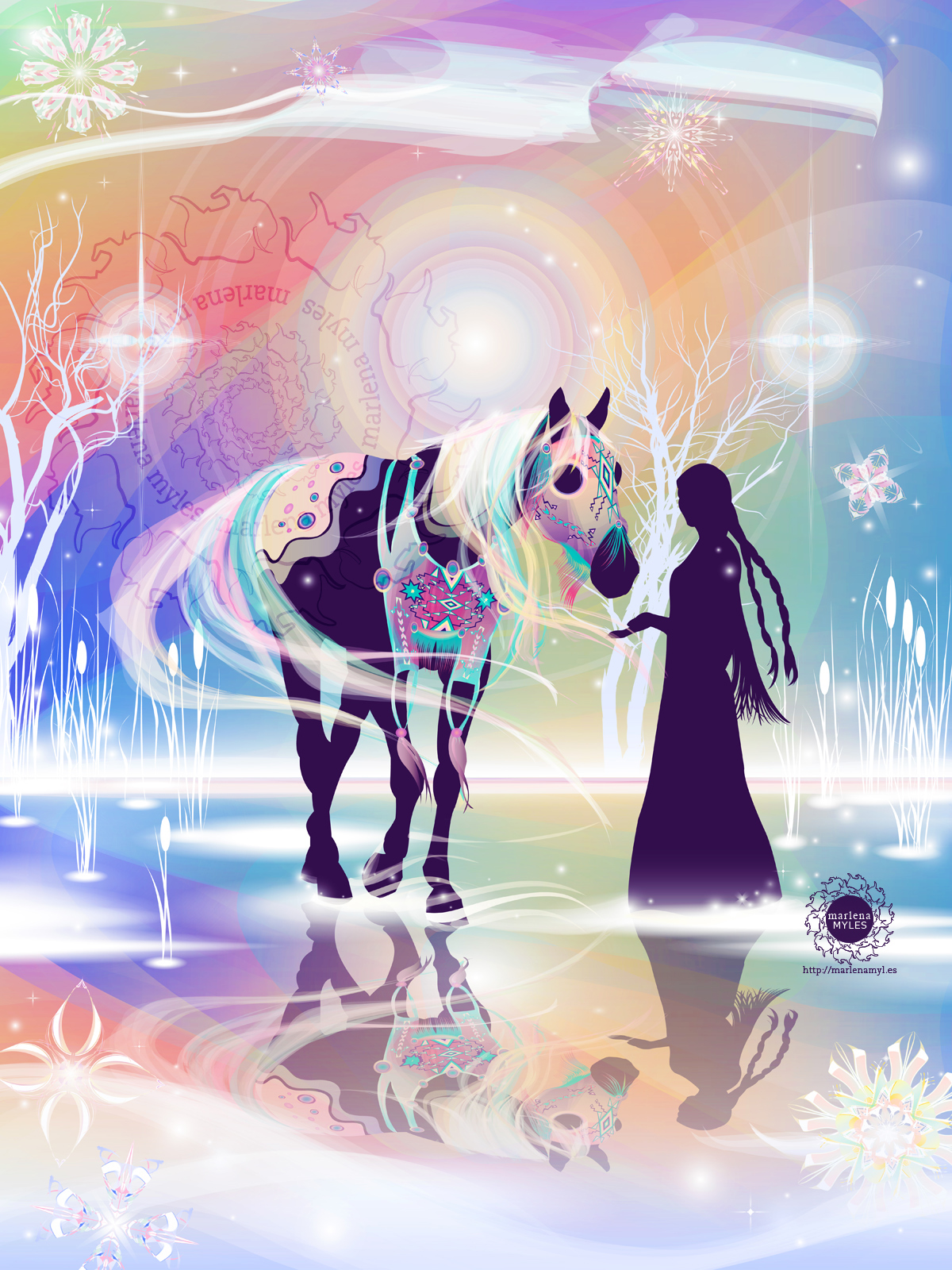 female Silhouette gradient horses Native
