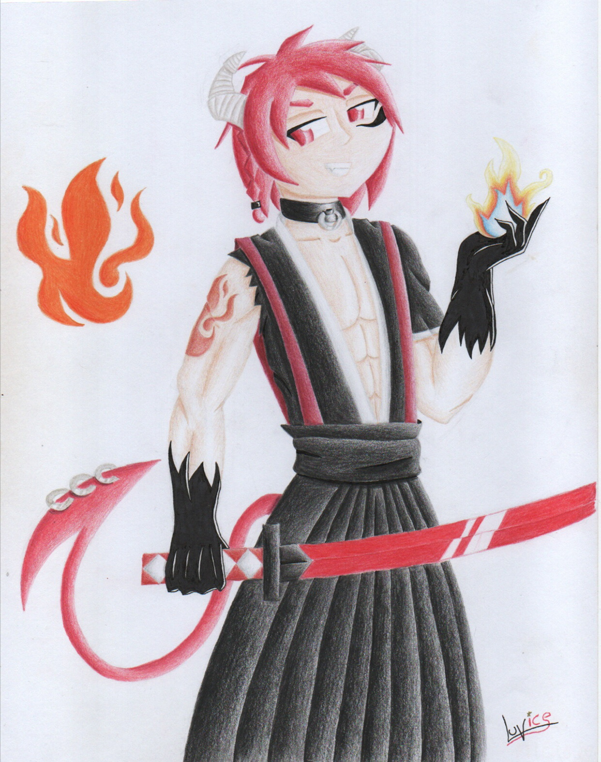 anime boy anime style demon fantasy fire original character