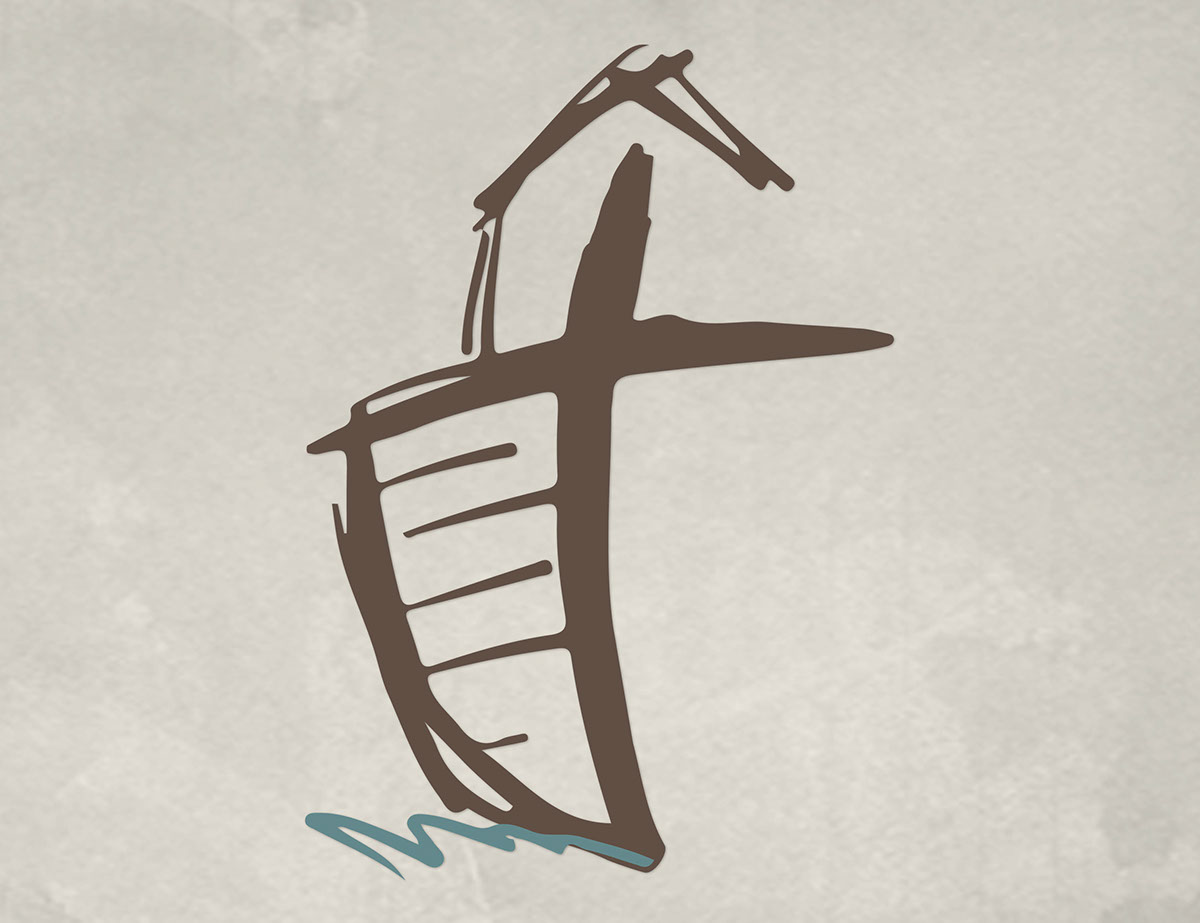 brand identity logo cross ark boat noah's ark water waves church wood bible bible story sketch flood