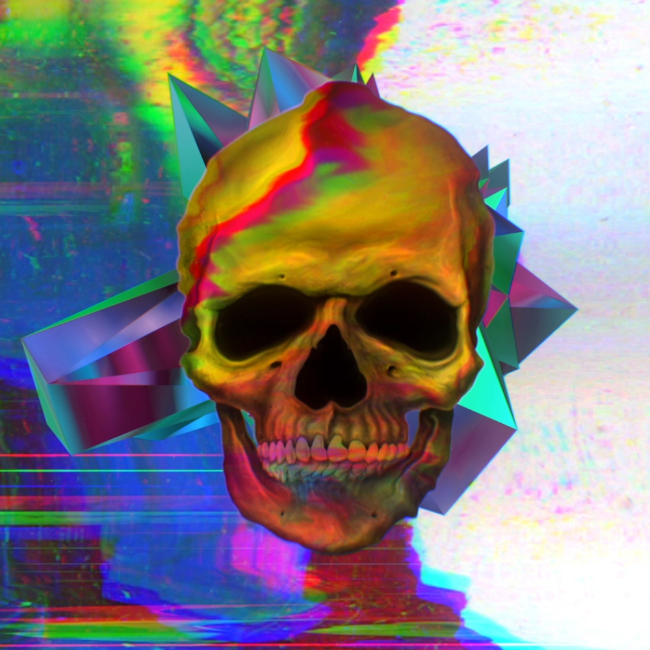 abstract psychedelic Glitch noise vhs CG skull animation  damaged motiondesign