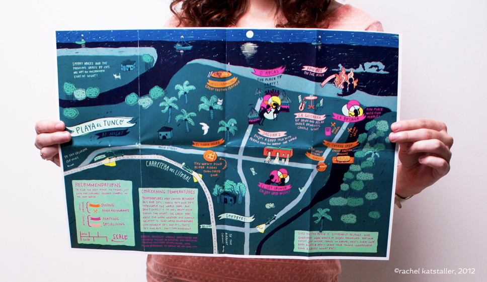 Playa El Tunco El Salvador beach map of town map information design illustration and design beach town