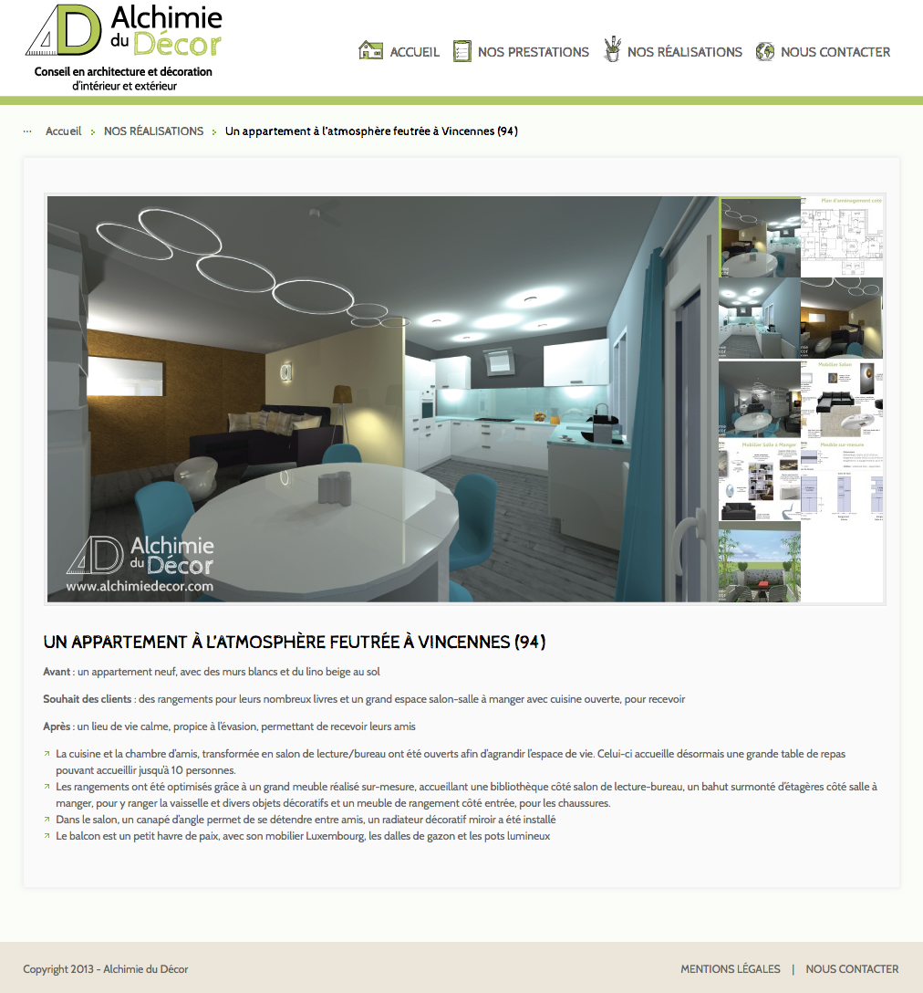 Conception site internet décoration d'intérieur Webdesign integration wordpress HTML css