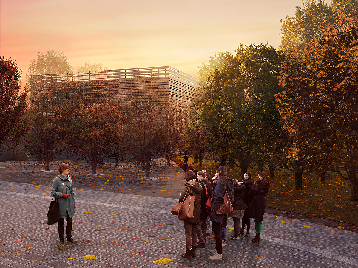Urban city planning public space faenza Open Space rendering visualization section Plan building wood