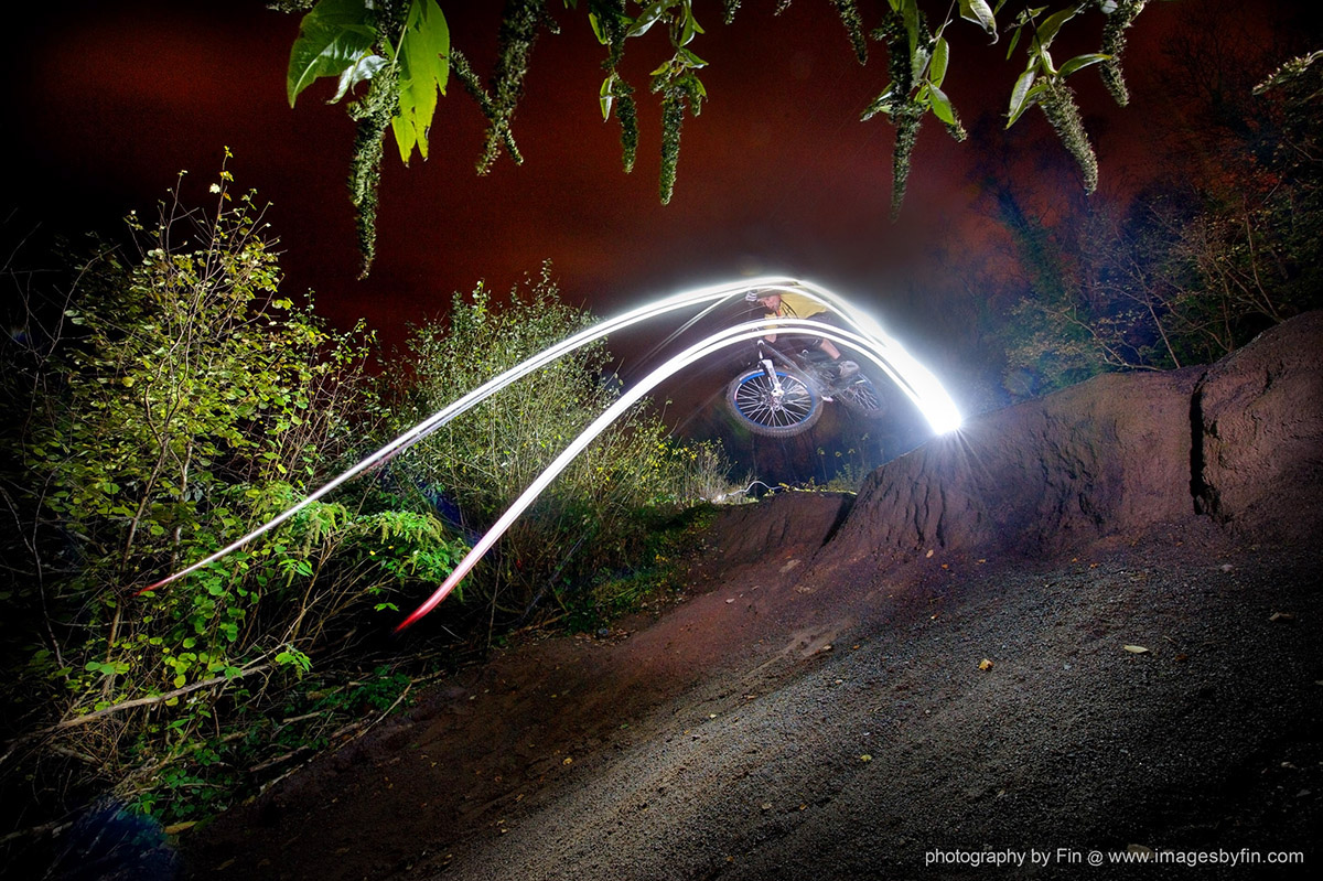 Bike lights Night shots Mountain Biker people stars Landscape sports action extreme sports trees
