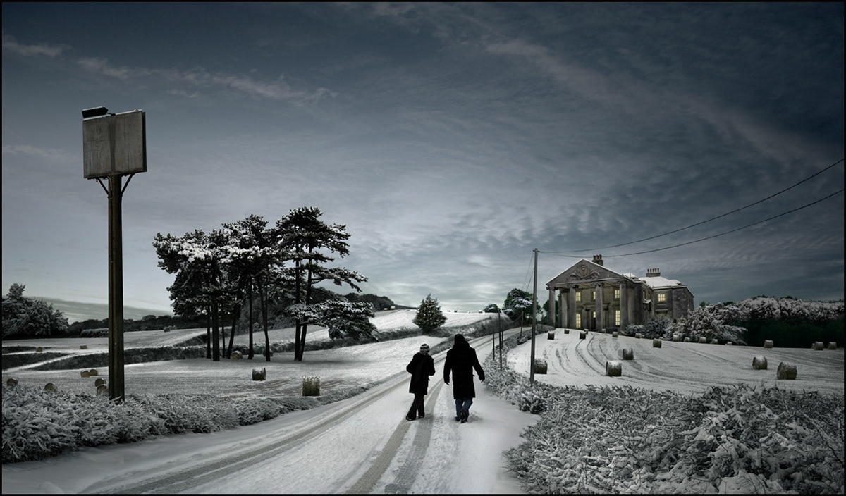 snow festive lane walk winter home country countryside people couple romance romantic xmas Evening night