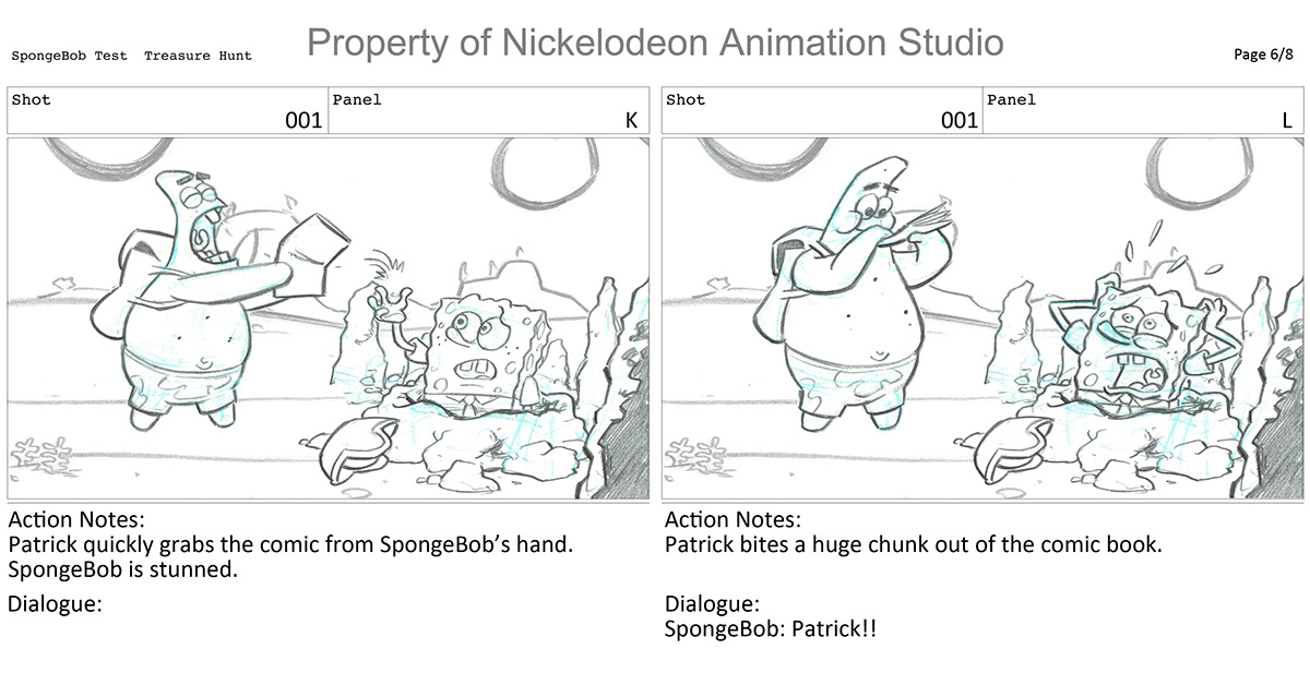 Storyboards samples spongebob squarepants Patrick treasure