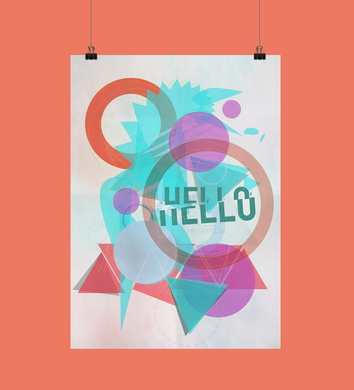 poster hello color shapes Forms happy blank