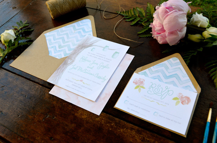 wedding suite invitations rsvp watercolor HAND LETTERING garden rustic