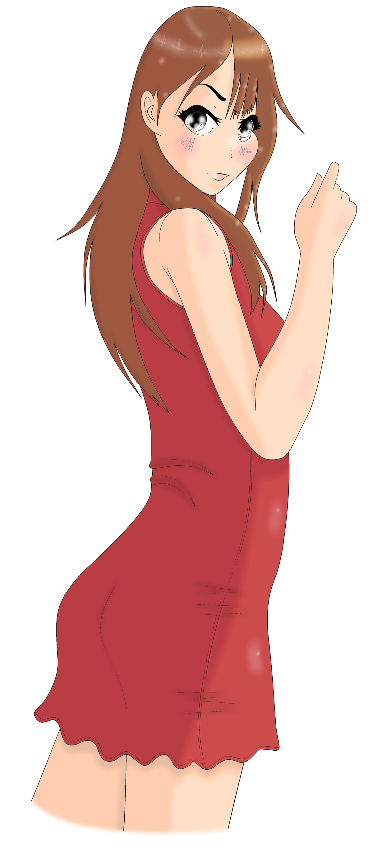 Manga Style girl red sleeveless dress sleeveless dress red dress