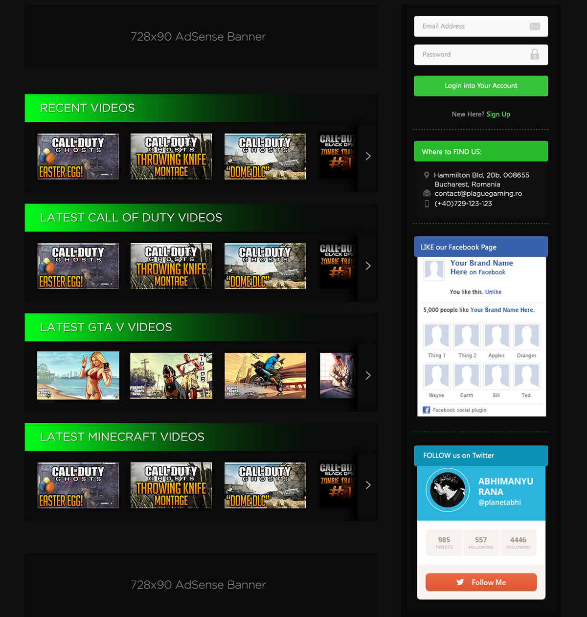 Gaming Website gaming website full-width slider menu 2-columns widget video
