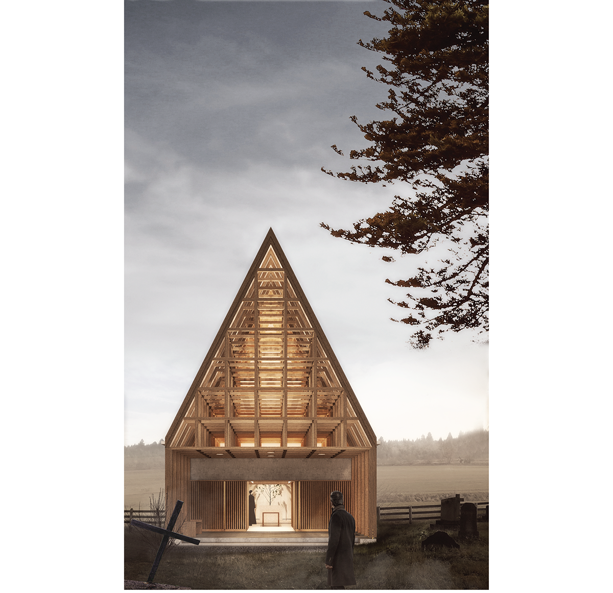 visualisation architecture chapel wood funeral religious