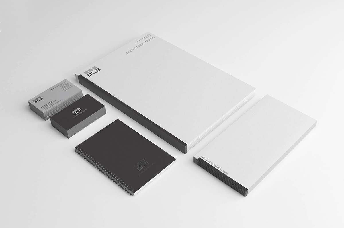 brand grey black White Stationery stationery design design business Technology Solution Ol3 business card letter envelope sketch book