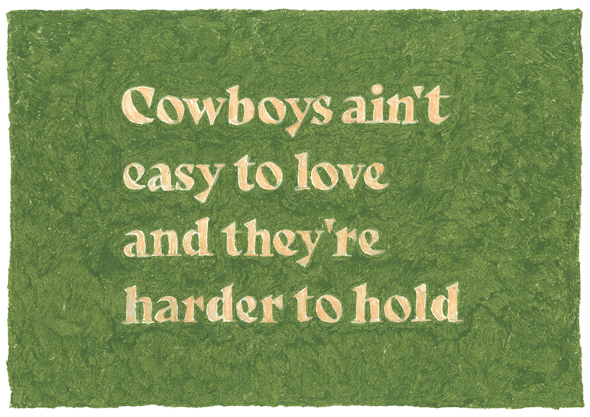 hand drawn type lettering typography   HAND LETTERING oil pastel COWBOYS western wild west art print Country Music