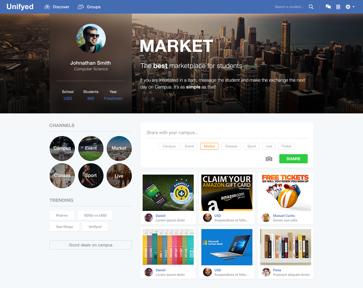 Unifyed market Web ux interaction visual design