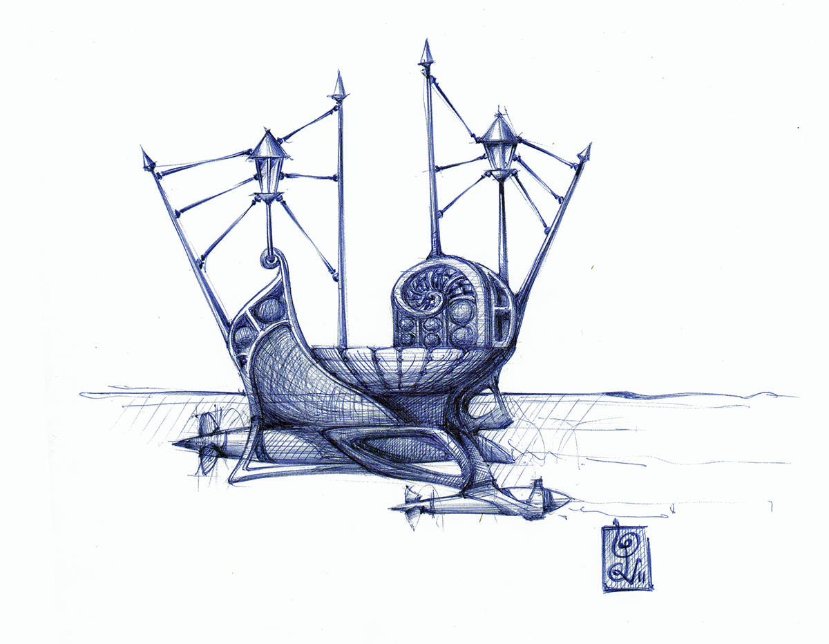 fantasy boat design imagination fantastique bateau dessin Simon-Pierre Delord