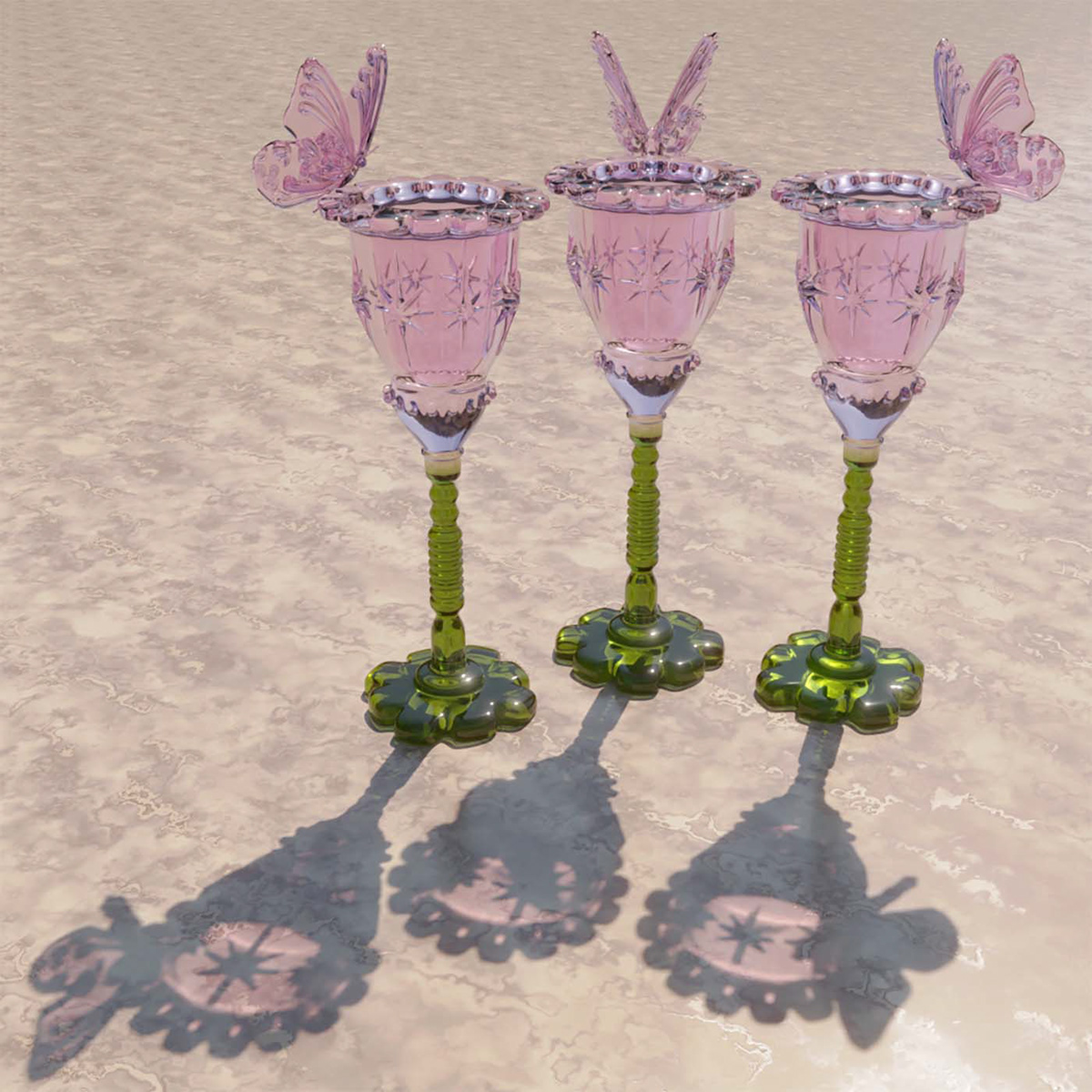 blender blender 3d blender cycles glassware glass butterfly 3d modeling 3D model Vase wine glass