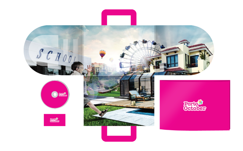 sales kit Layout Design Layout brochure cd card real-estate Villa sections color coding Porto october porto october bag kit