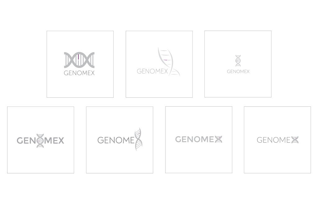 GENOMEX identity logo process color scheme modern elegant refined