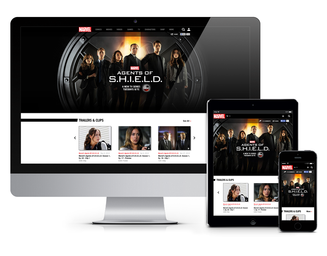 television agents of shield bold Entertainment interactive marvel microsite Responsive ux/ui Web Design 