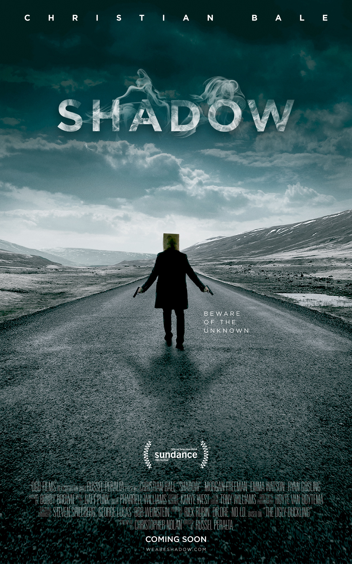 shadow movie poster design dark Christian Bale ugly duckling