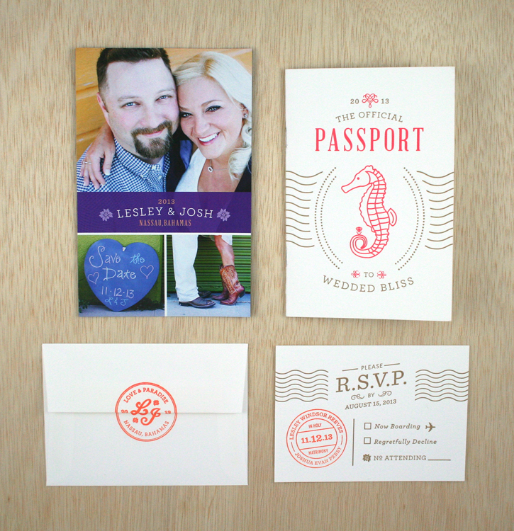 letterpress Passport wedding Invitation Bahamas nassau Wooden box Pocketfolder