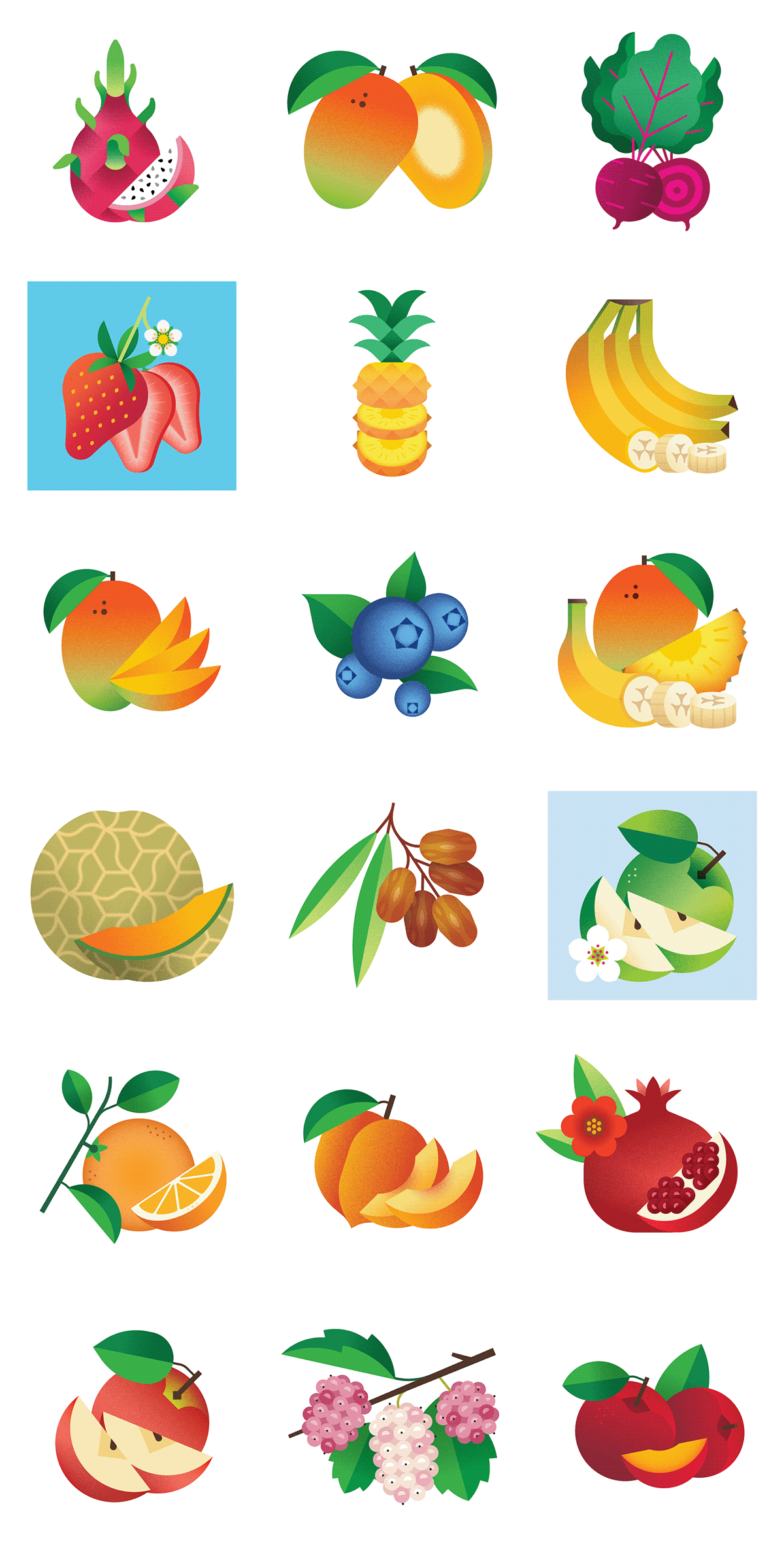Modern Minimalist Fruit and Vegetable Icon Illustrations