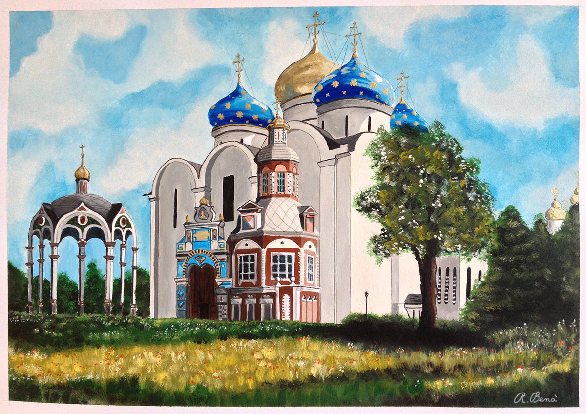 Russia Moscow Landscape portrait Beautiful land garden Flowers Nature church cathedral sketch city SKY Travel