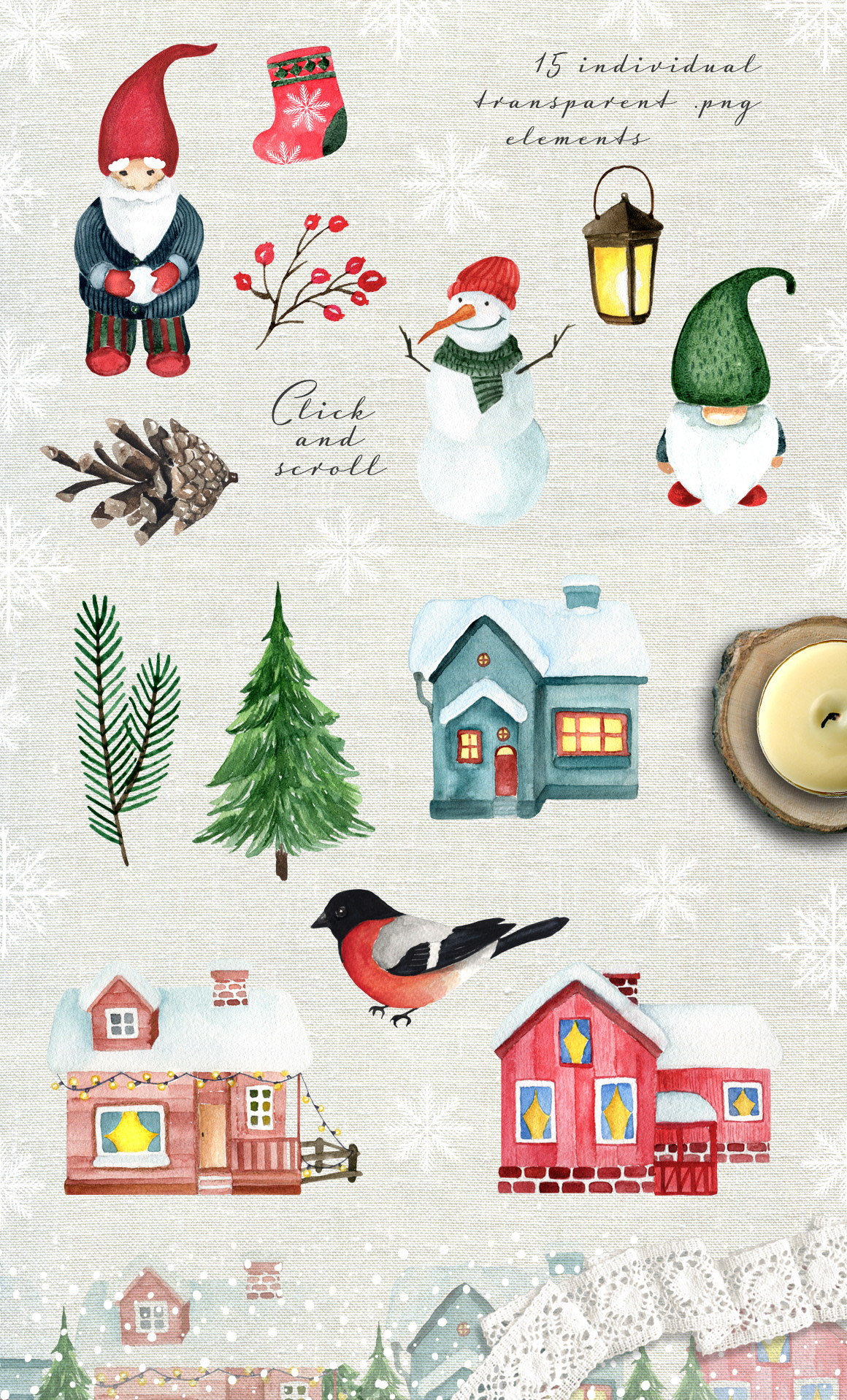 Christmas cozy gnome house pattern Scandinavian seamless patterns story tale watercolor