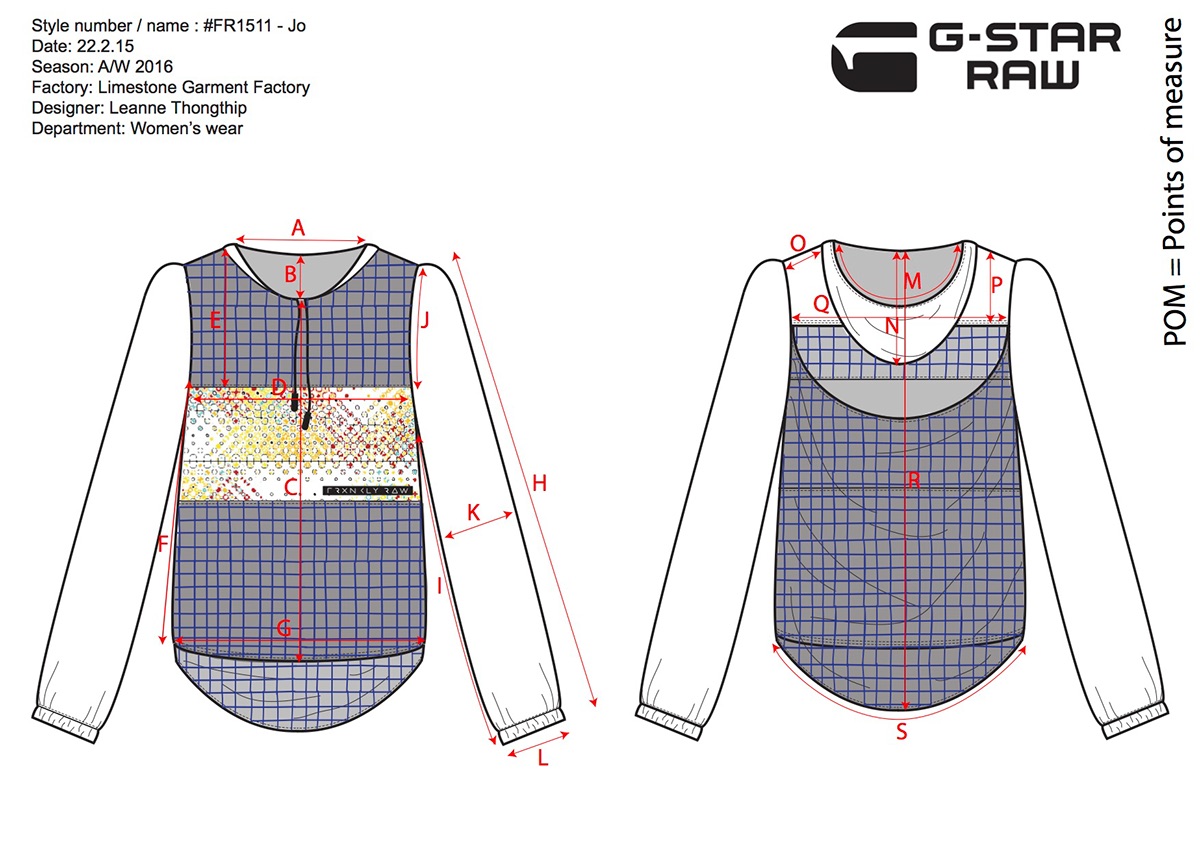 fashion design GStar Project Denim leather mesh Collection cad technical flats Tech Pack specs
