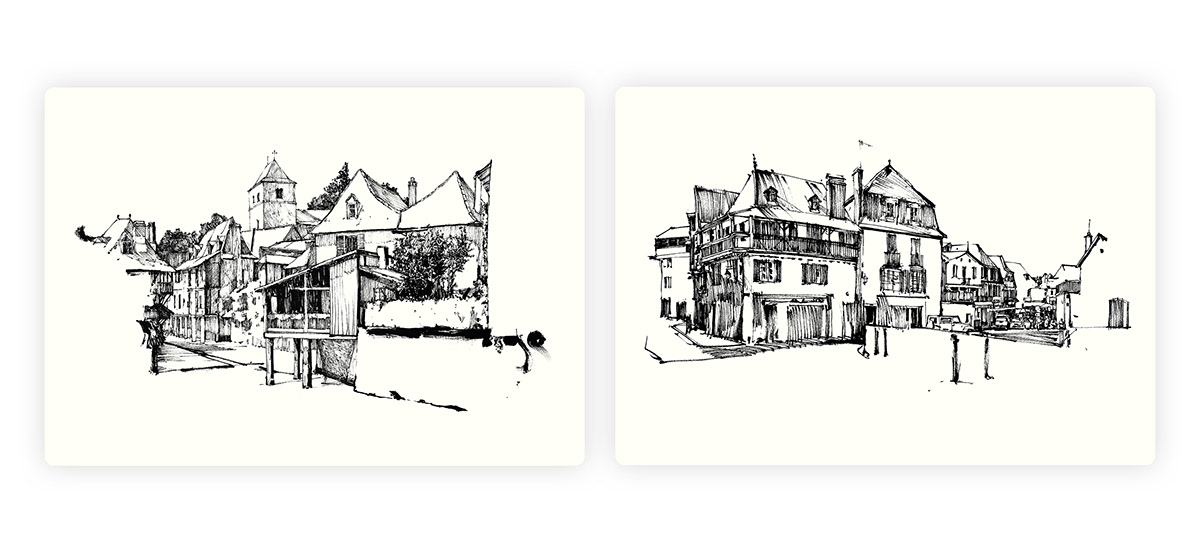 ink brush france sketch sketching Cities Drawing  village architecture