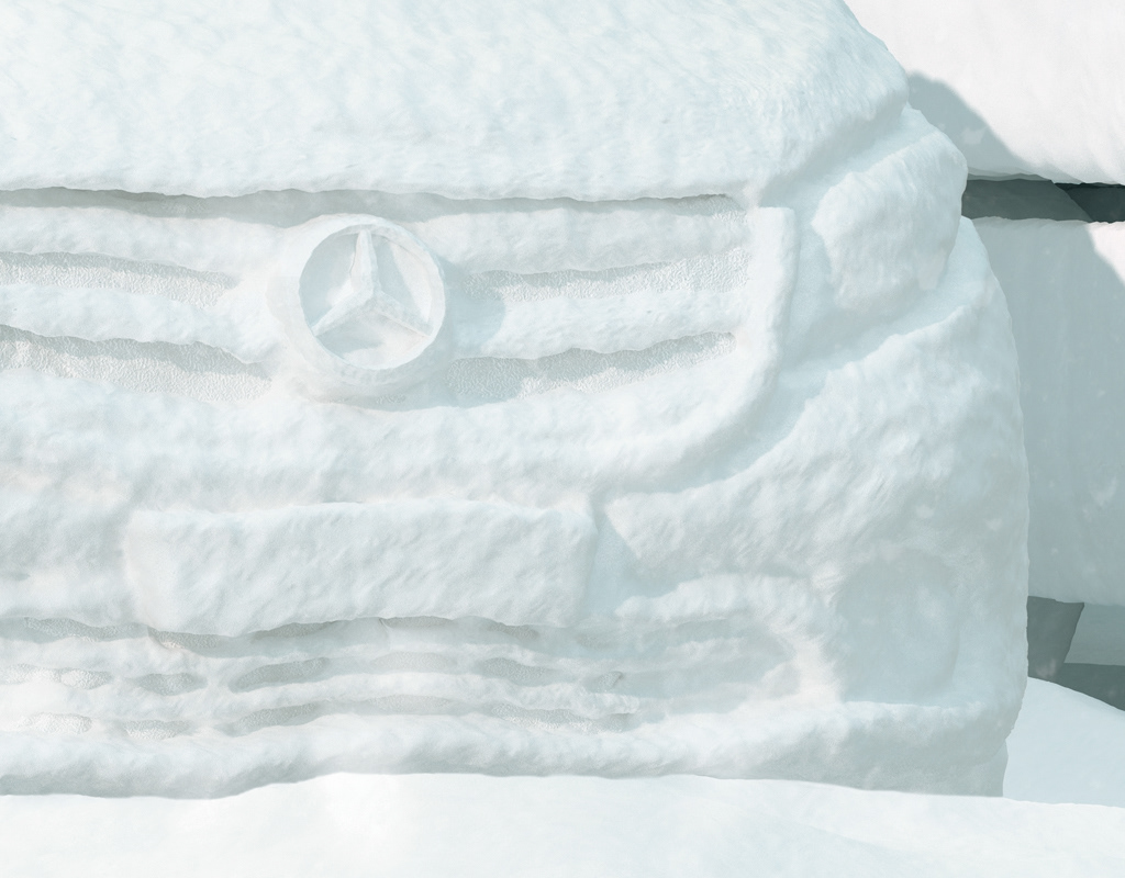 3D snow car bus mercedes rain Landscape CGI