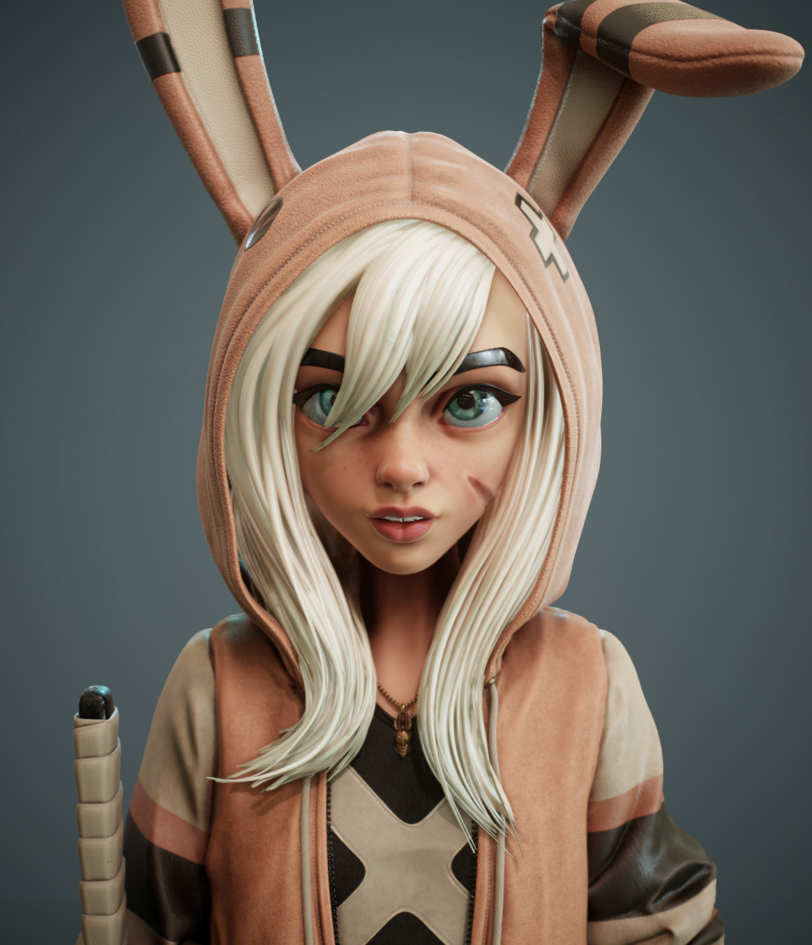 Character design  Sculpt Zbrush female cartoon stylized bunny hockey 3D cute